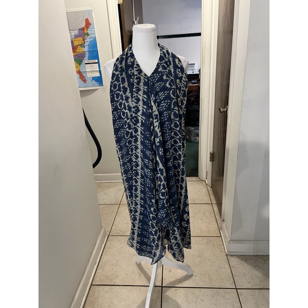 Lauren Ralph Lauren Blue Cream Sari G Swim Suit Coverup Linen Blend Halter Sz 12